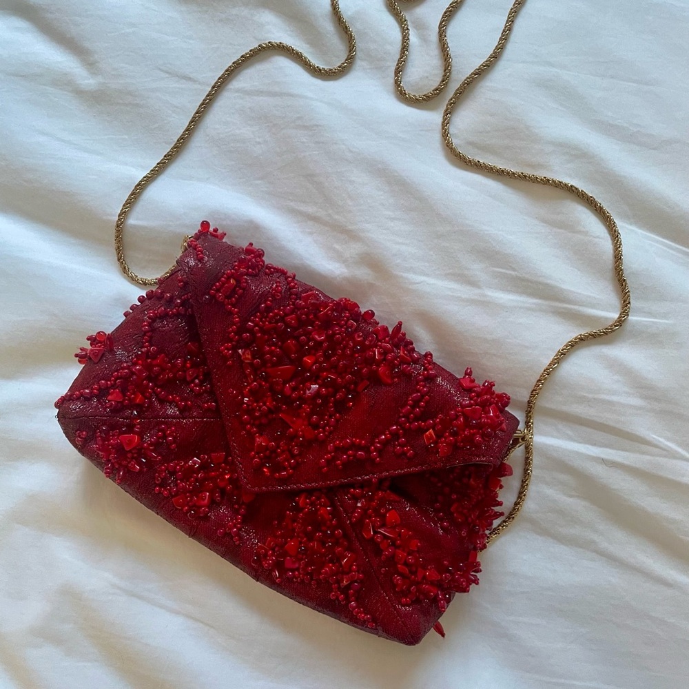 Dries Van Noten Red Beaded Clutch
